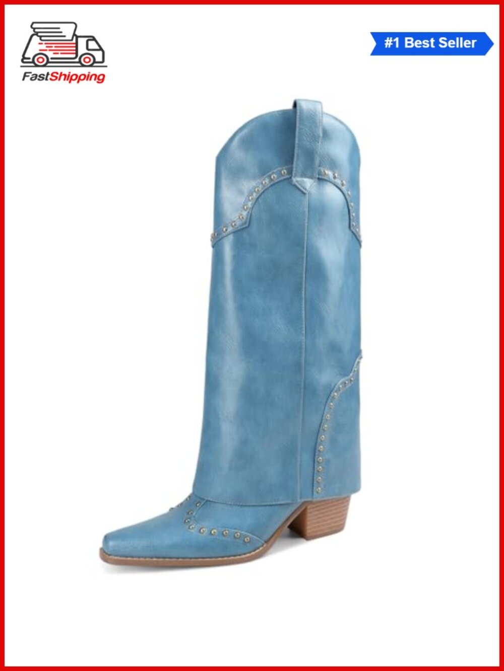 Fold Over Knee High Cowboy Boots Faux Leather Women's Western Boots